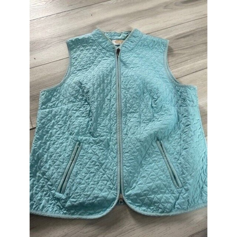 Talbots Lt Blue Teal Puffer Light Vest Full Zip Womens Sz Large Zippered Pocket